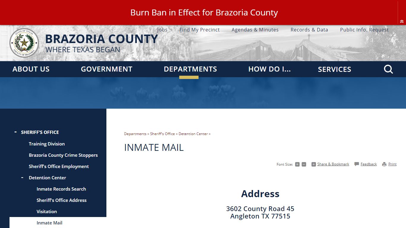 Inmate Mail | Brazoria County, TX